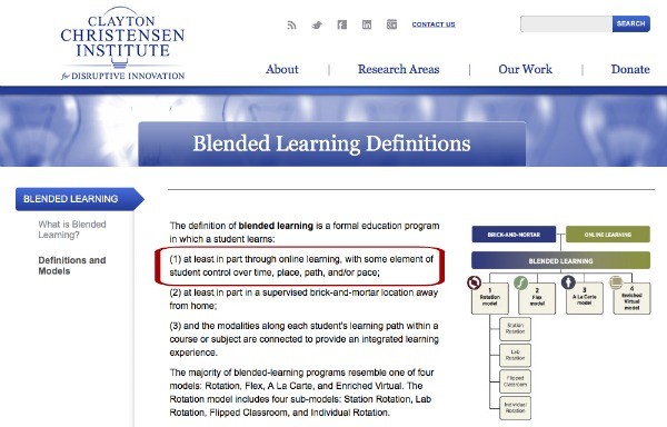Clayton Christensen Definition of Blended Learning
